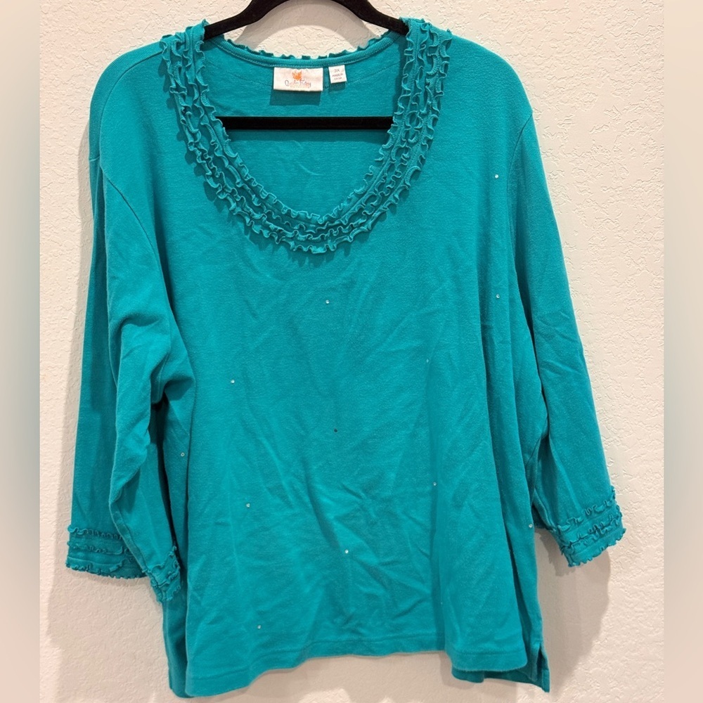 The Quaker‎ Factory Chic Teal Blouse with Ruffle Detail
